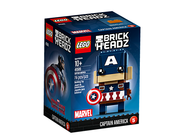 <p>Build Captain America in this new-for-March-2017 LEGO® BrickHeadz set with iconic outfit and headgear, detachable shield and a display baseplate.</p>