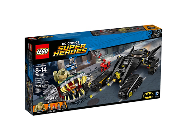 <p>Evade the movable jaws and tail of Killer Croc's Battle Chomper with Batman's Bat-Tank, featuring a ram weapon and 6-stud shooter. Includes 4 minifigures and a big figure.</p>